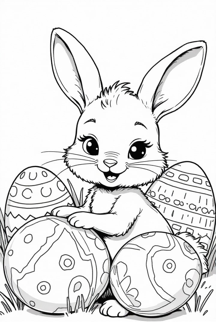 Malvorlage  Osterhase mit Ostereiern