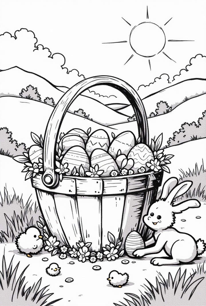 Malvorlage  Osterhase mit OsterkÃ¶rbchen