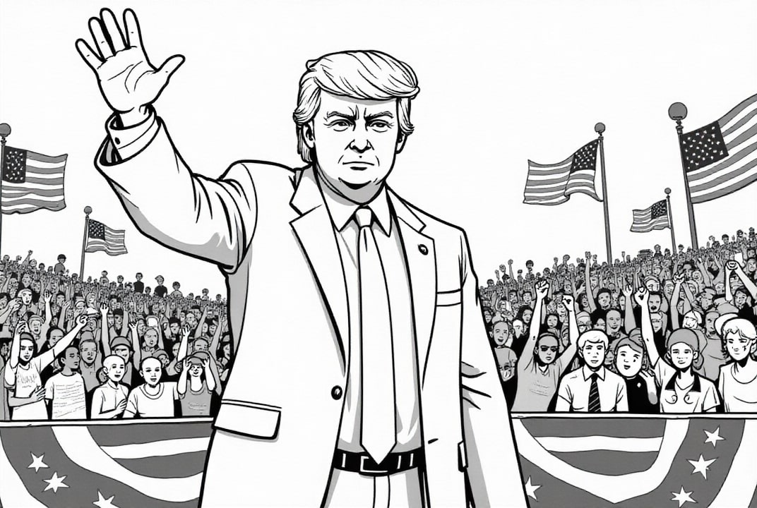 Malvorlage  PrÃ¤sident Donald Trump bei einem Treffen