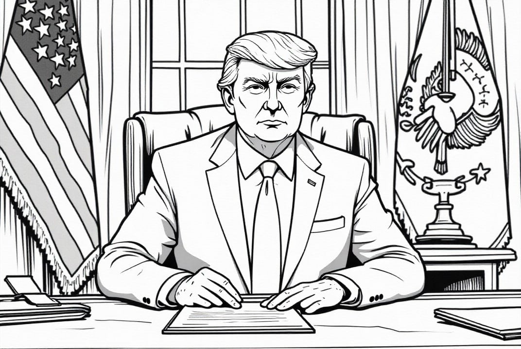 Malvorlage  PrÃ¤sident Donald Trump im Oval Office