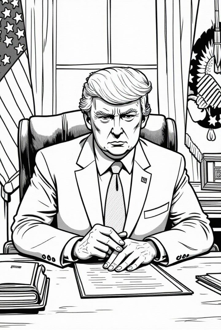 Malvorlage  PrÃ¤sident Donald Trump im Oval Office