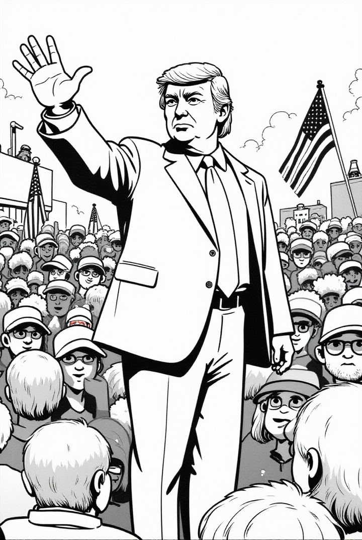 Malvorlage  PrÃ¤sident Donald Trump mit AnhÃ¤ngern