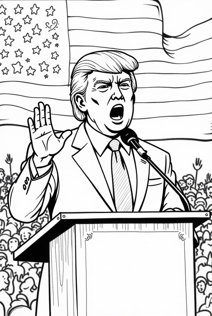 Malvorlage  PrÃ¤sident Donald Trump spricht zu den Menschen