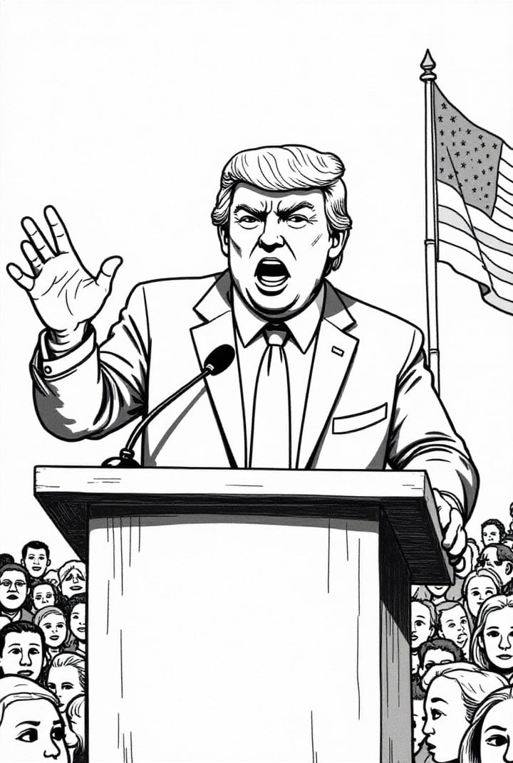 Malvorlage  PrÃ¤sident Donald Trump spricht zur Menge