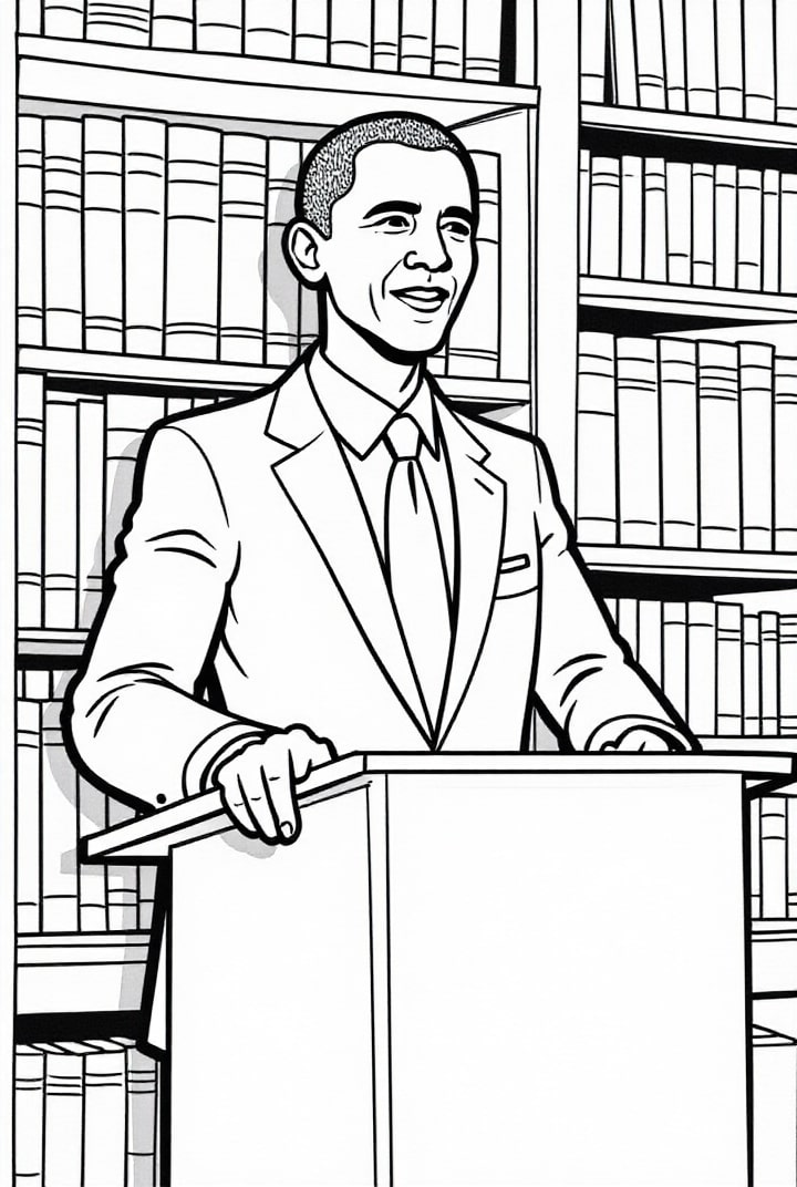 Malvorlage  PrÃ¤sident Obama hÃ¤lt einen Vortrag