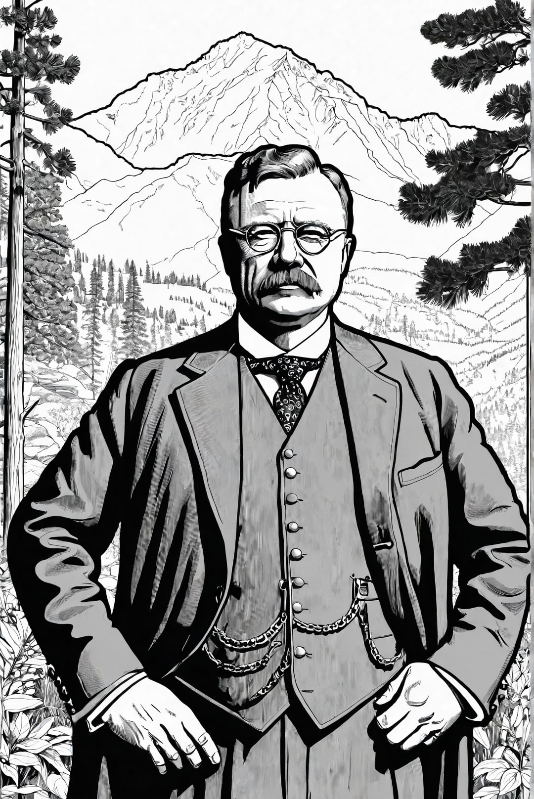 Malvorlage  PrÃ¤sident Theodore Roosevelt in einem Naturpark