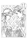 Malvorlage  Prinz und Prinzessin spielen Schach