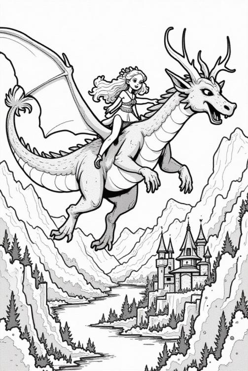 Prinzessin fliegt auf ihrem Drachen