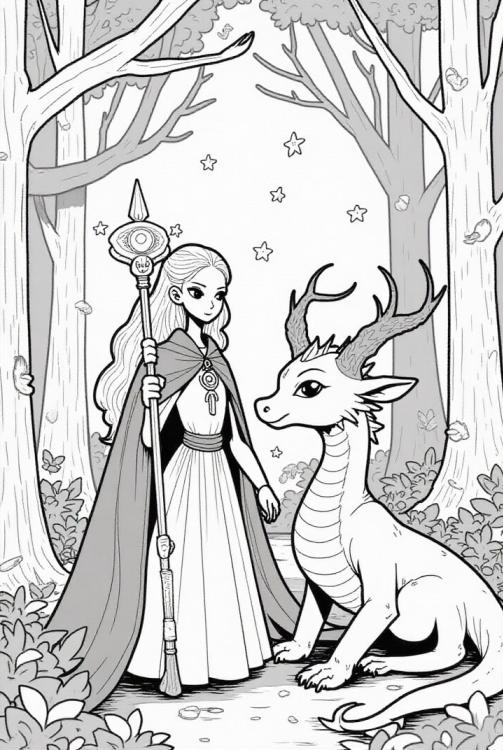 Prinzessin im Wald mit Drachen