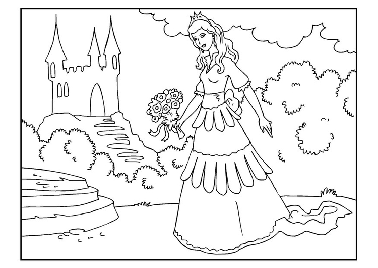malvorlage prinzessin mit blumen  kostenlose ausmalbilder