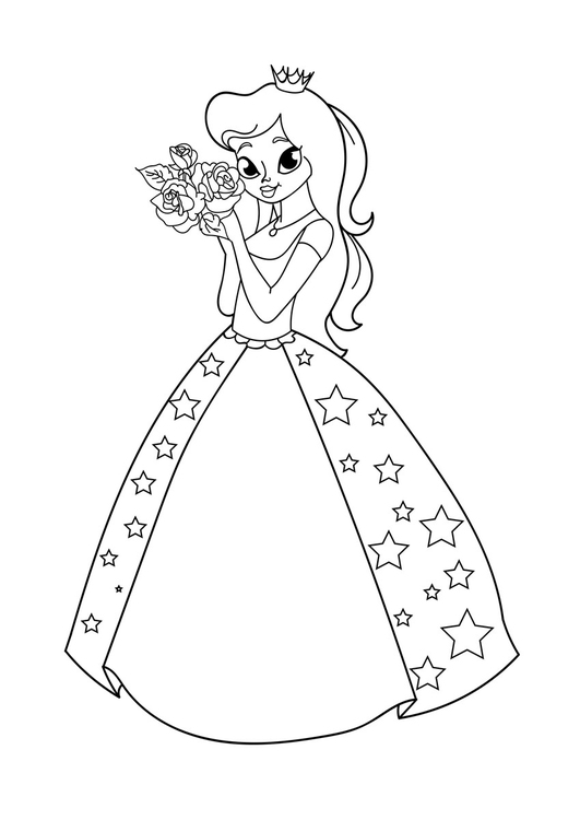 malvorlage prinzessin mit blumen  kostenlose ausmalbilder