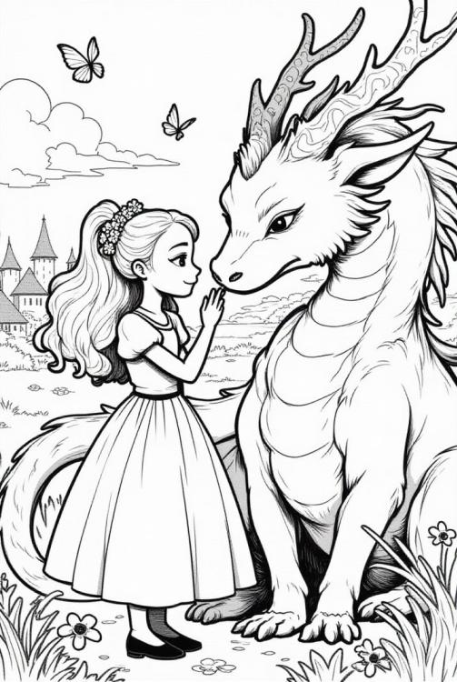 Prinzessin mit ihrem Drachenfreund