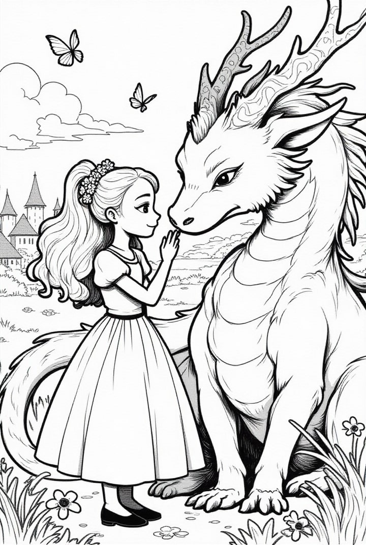 Prinzessin mit ihrem Drachenfreund