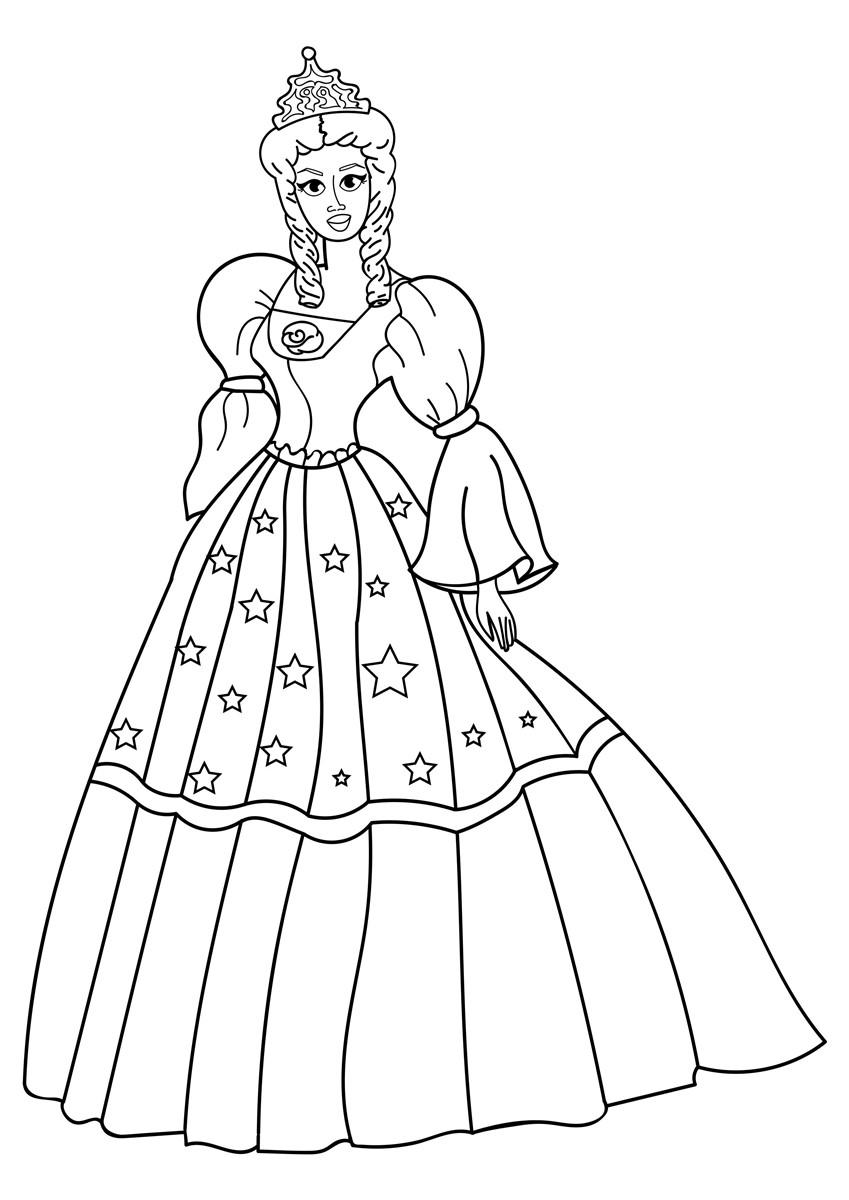 malvorlage prinzessin mit kleid  kostenlose ausmalbilder