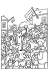 Malvorlage  Sankt Nikolaus und Helfer