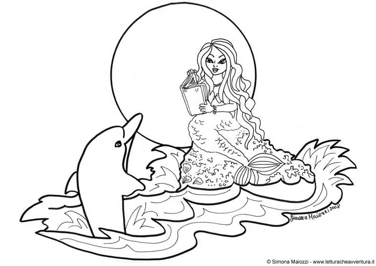 Malvorlage  Seejungfrau mit Delphin