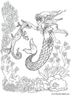 Malvorlage  Seejungsfrau mit Seepferdchen