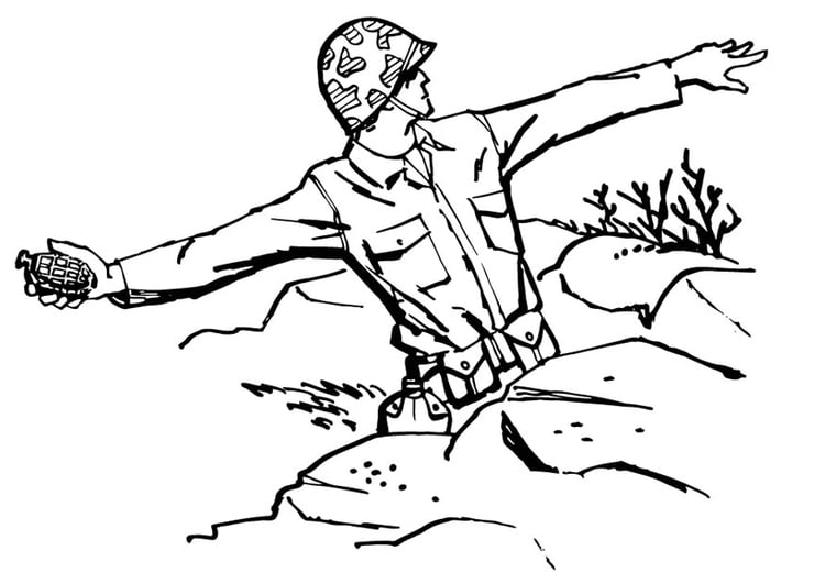 Malvorlage  Soldat wirft Granate
