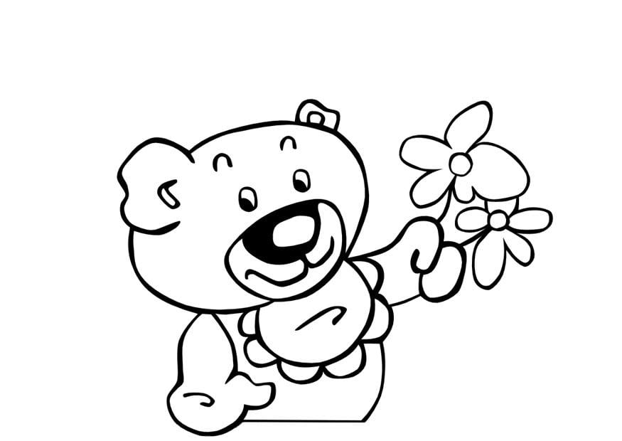 malvorlage teddybär mit blumen  kostenlose ausmalbilder