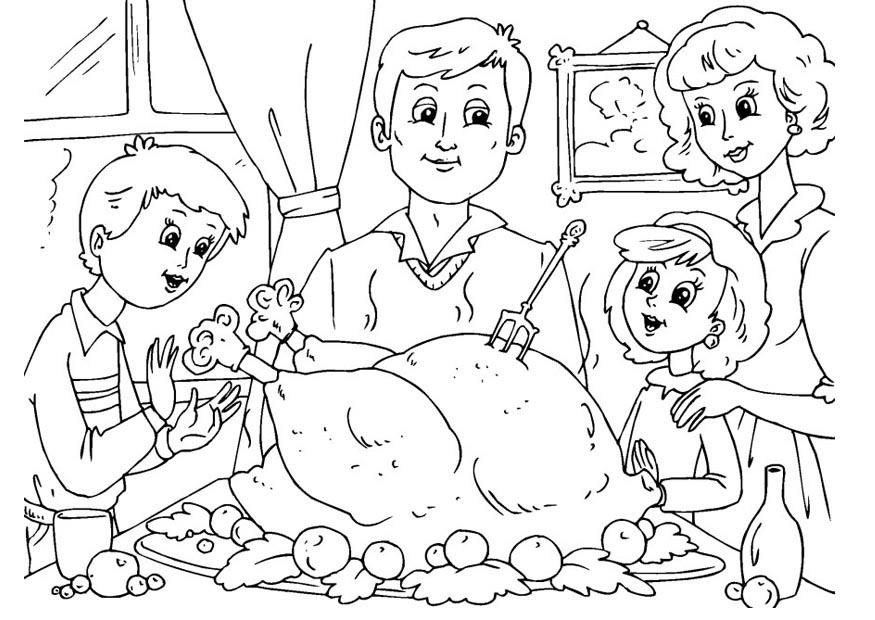 Malvorlage  Thanksgiving Mahlzeit mit der Familie
