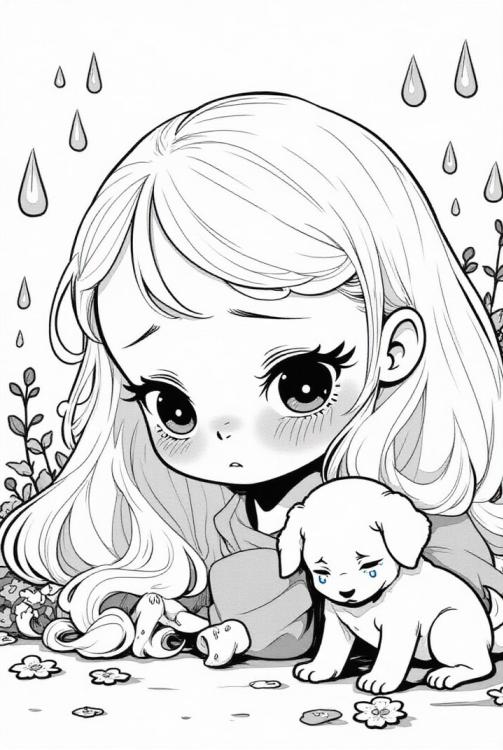 trauriges MÃ¤dchen mit Hund