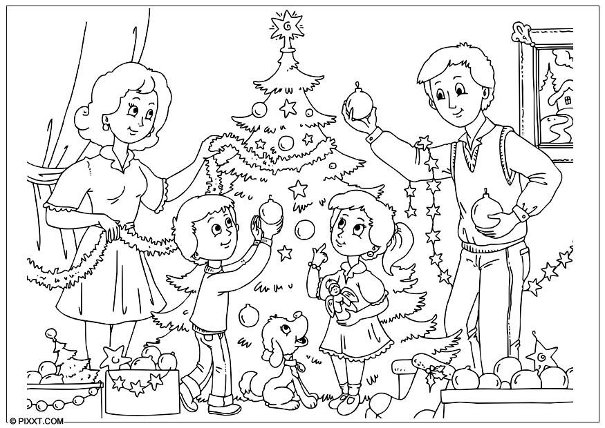 Malvorlage  Weihnachtsbaum dekorieren