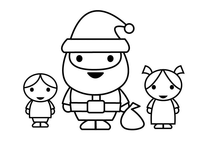Malvorlage Weihnachtsmann mit Kindern - Kostenlose Ausmalbilder Zum