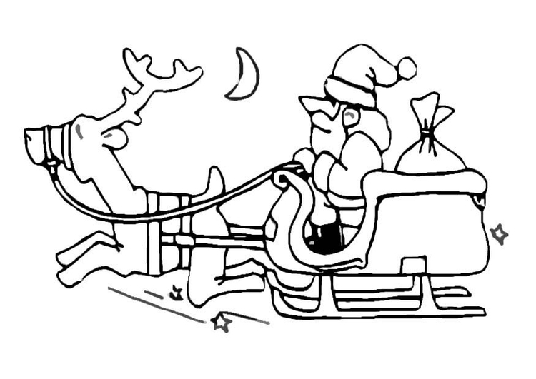 Malvorlage  Weihnachtsmann und Schlitten