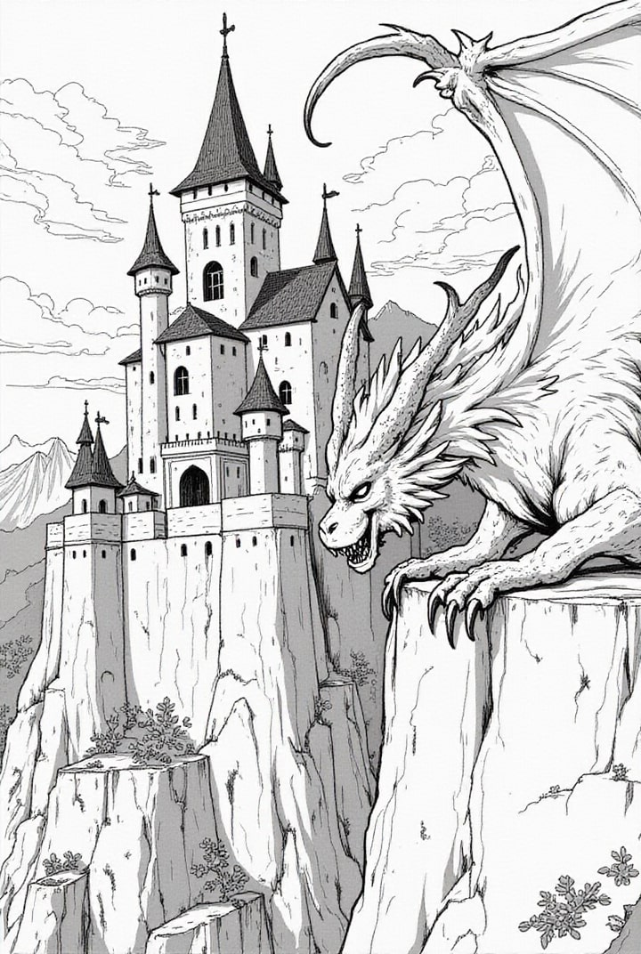 Wilder Drache bewacht die Burg