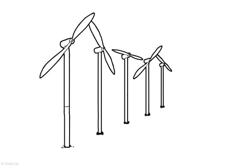 Malvorlage  Windenergie - WindmÃ¼hlen
